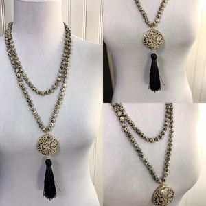 50 Inch Long Beaded Necklace w Tassel NWT